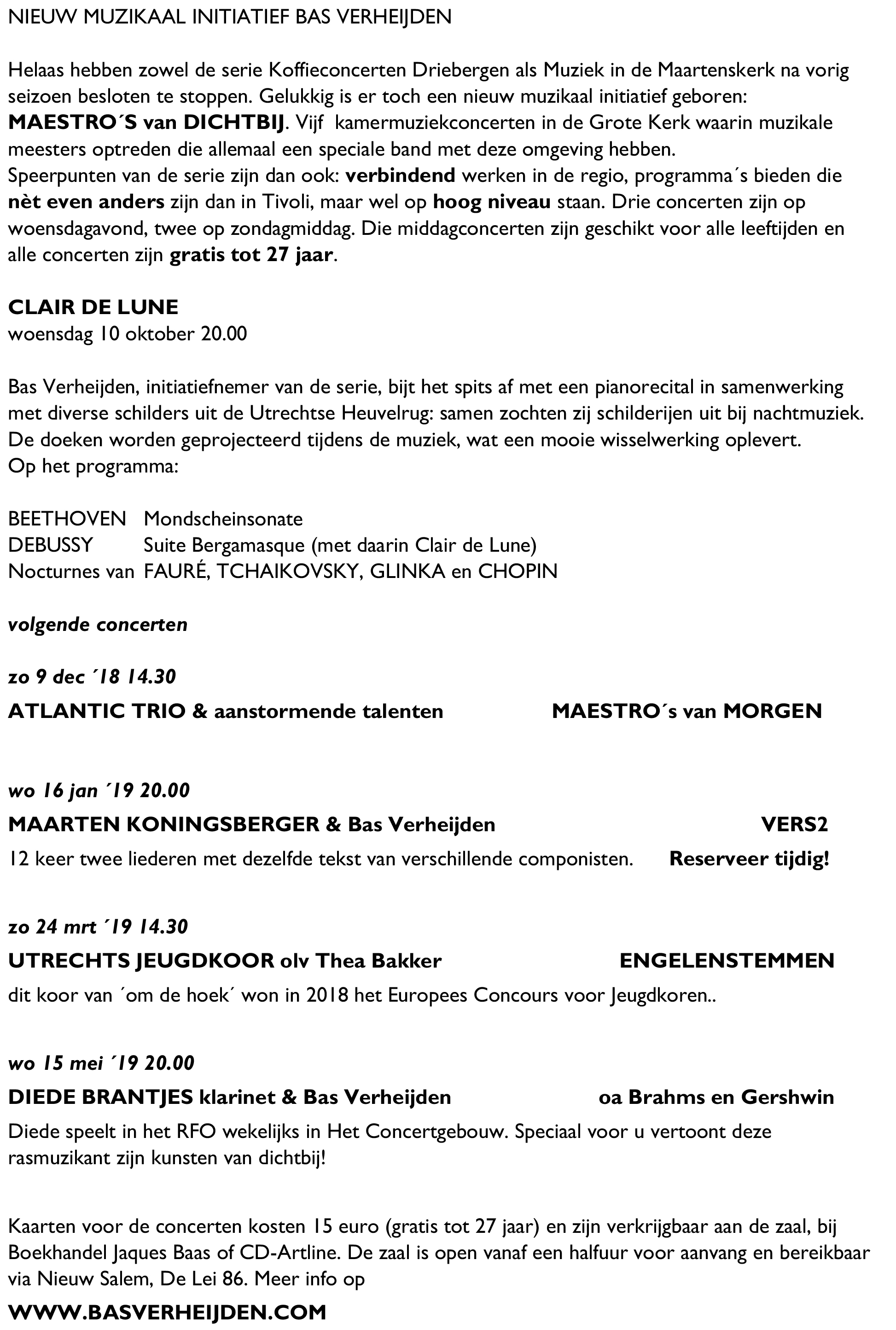 persbericht Maestro´s van Dichtbij